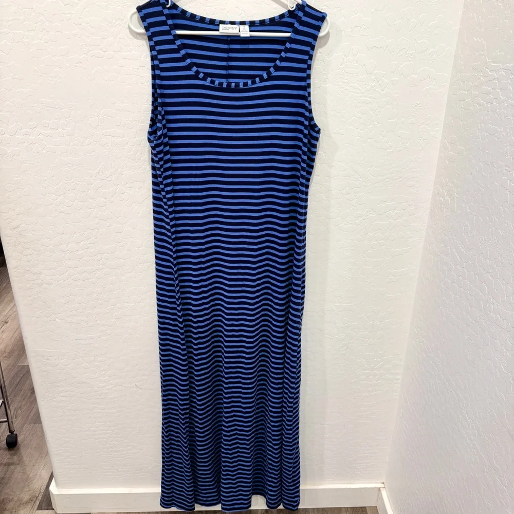 Chico's Zenergy Dress Women’s 2 Large 12 Blue Black Striped Maxi Sleeveless